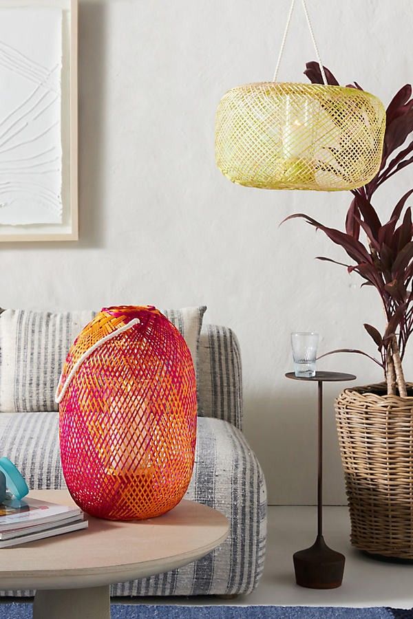 Anthropologie Woven Bamboo Lantern X2