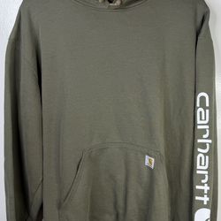 Carhartt Hoodie XL Olive Green Sleeve Logo Pullover Sweatshirt