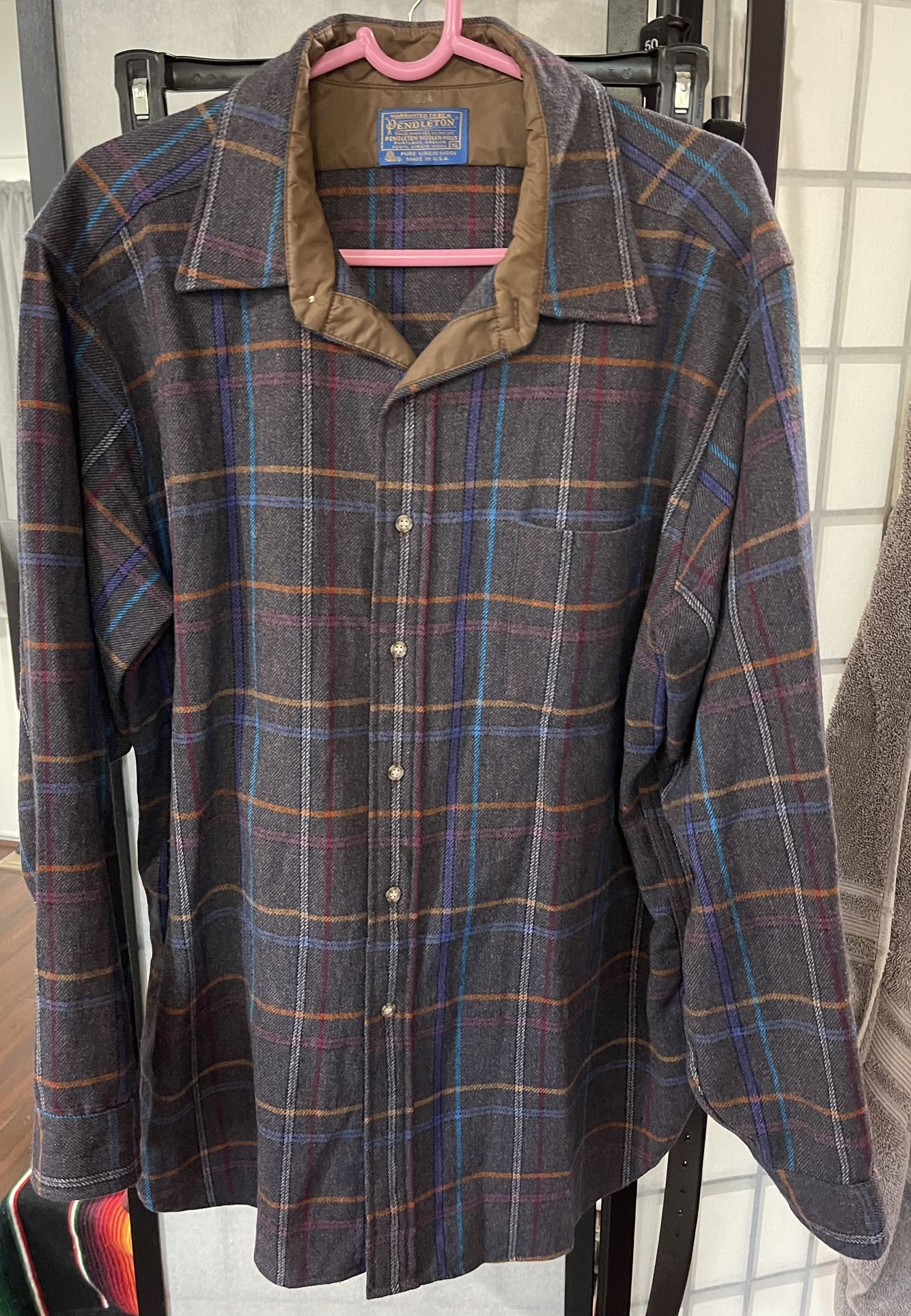 Vintage 1960s Men’s Pendleton Wool Lodge Shirt Brown Multi-Color Plaid XL RARE!