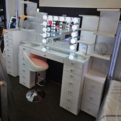 Super Deal Vanity 15 Drawers W/ Bluetooth Mirror 2 Small Shelves & LED Light COLOR Change Inside The Vanity $1299 FREE LOCAL DELIVERY & SET UP