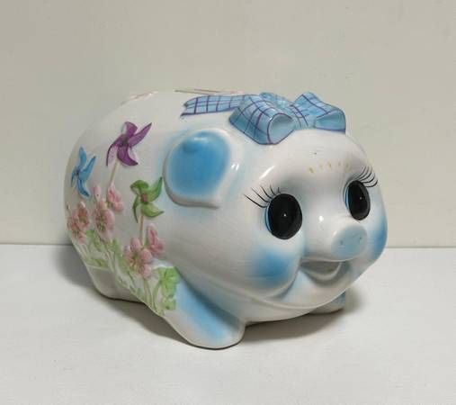 Vintage Ceramic Floral Piggy Bank