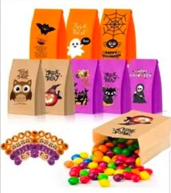 New 56 PCS Halloween Candy Paper Bags with Stickers, Treat Bags for Halloween Candy, Trick or Treat