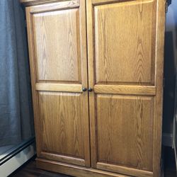 Computer Desk Armoire Work Station “Solid Oak”