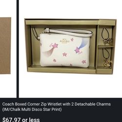 Coach Wristlet Brand New In Box -multicolored “shooting Stars” With Charms  