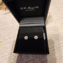 10k Yellow gold Flower Earrings Real Diamond screw-back Women Men studs Vs1