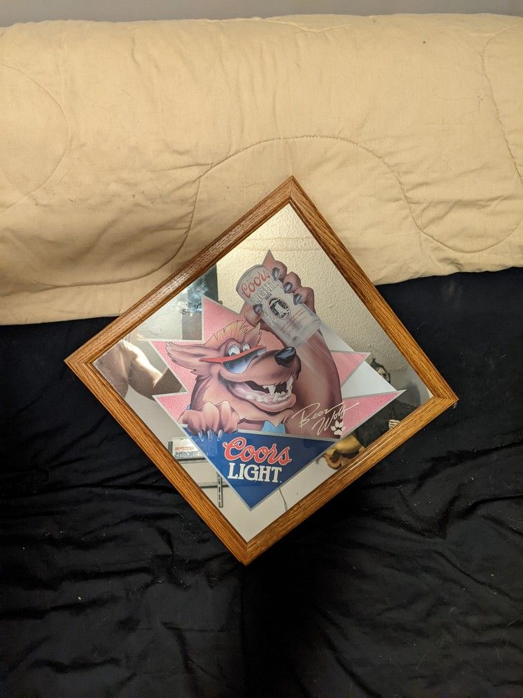 Vintage 1991 Coors Light Beer Wolf Mirror