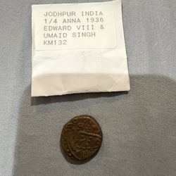 India British India 1936  Jodhpur 1/4 Anna King George VIII