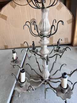 1940s–1960s Vintage Spanish Revival Wrought Iron 6-Light Chandelier