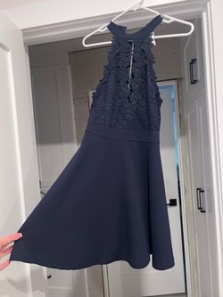 Navy Blue Halter Lace Bodice Skater Dress