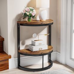 New Half Round End Table, Narrow Side Table with Metal Frame