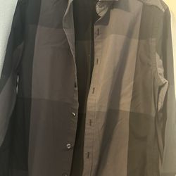 Mens Small Long Sleeve Plaid Black Shirt 