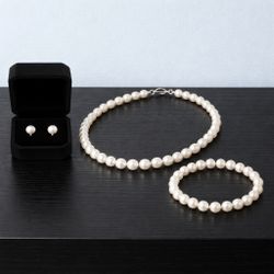 Pearl Earrings, Necklace, and Bracelet Bundle