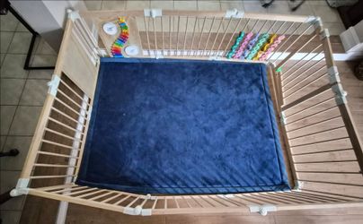 Baby Playpen, Foldable Wooden Play Yard with Gate