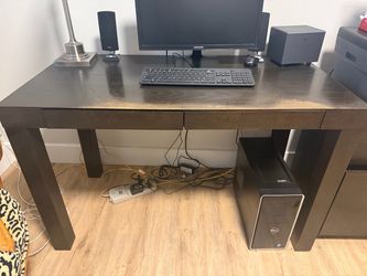 Dark Brown Wood Computer Desk with Drawer