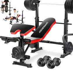 OPPSDECOR 6 in 1 660lbs Weight Bench with Leg Extension and Leg Curl, Foldable Bench Press Set and S