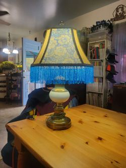 Vintage  lamp with custom vintage lampshade.