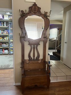 Antique coat rack with mirror sale