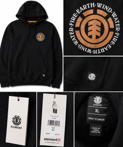 Element Hoodie XL Black Pullover Fleece Fire Earth Wind Water Skate Sweatshirt