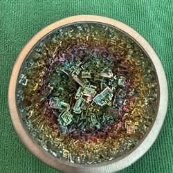 Rainbow geometric crystal display bowl – iridescent metallic cluster (4”)