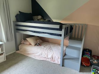 Max and Lily Twin Low Loft Bed with Stairs