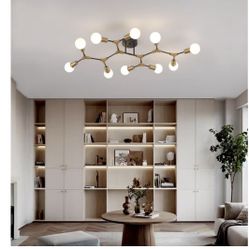 Open Box Mid-Century Modern 10-Light Sputnik Chandelier – Gold & Black