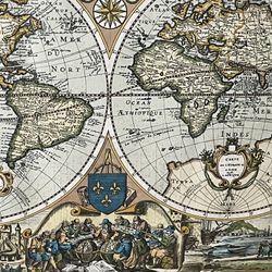 Antique Framed Atlas World Map "Nova Totius Terrarum Orbis Hydrographica Tabula" - 24x20
