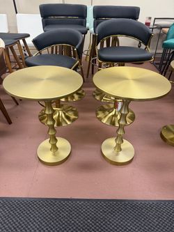 Gold Round Pedestal Side Tables – Set of 2