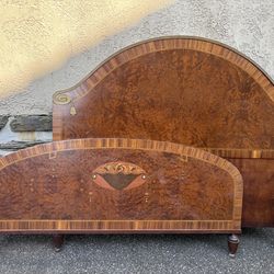Antique Inlaid Bed: Headboard and Footboard