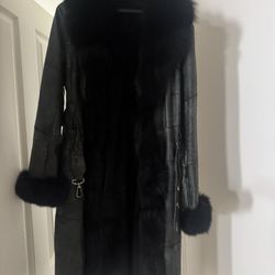 Beautiful Real Leather/Distressed Leather And Real Rabbit And Fox Fur Jacket