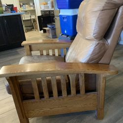 Leather And Wood Recliner Chair