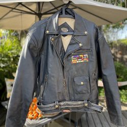 Vintage Biker Leather Jacket, Black, Size L