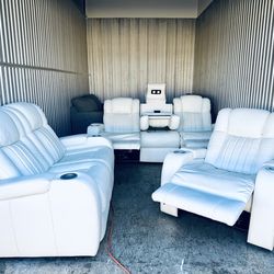 Luxurious Upscale Natuzzi Italian Leather POWER Reclining Set with all the Upgrades