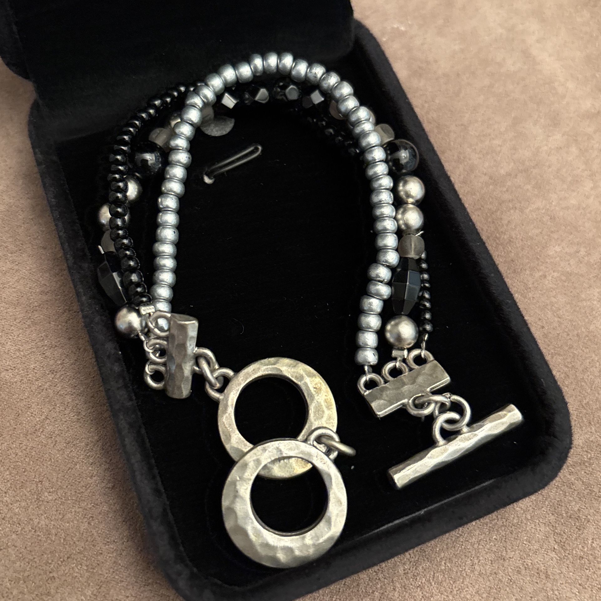  Multi-Strand Artisan Beaded Bracelet – 8” – Hammered Toggle Clasp – Gift Ready ✨