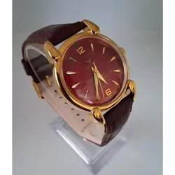Vintage Camy Men's Leather Mechanical Red & Gold Watch RARE