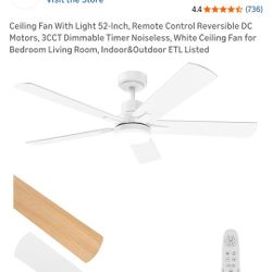 Ceiling Fan With Light 52-Inch, Remote Control Reversible DC Motors, 3CCT Dimmable Timer