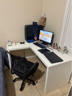 Computer Desk with pull-out panel, white, 59 1/2x25 5/8 "