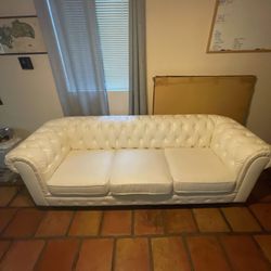 Price Reduction. White Tufted Leather Couch - Mid-century Modern. On Consignment @ $1600