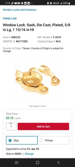 Window Lock Gold Plated