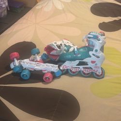 Pink And Blue Interchangeable Roller Skates Size Changeable From 3-6