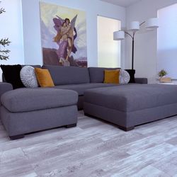 Restoration Hardware Sectional Índigo Fabric Maxwell RH Ottoman FREE DELIVERY