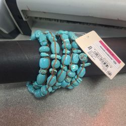 Turquoise Beaded Coil Bracelet 
