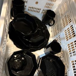 Black Octagon Dish Set For 4 