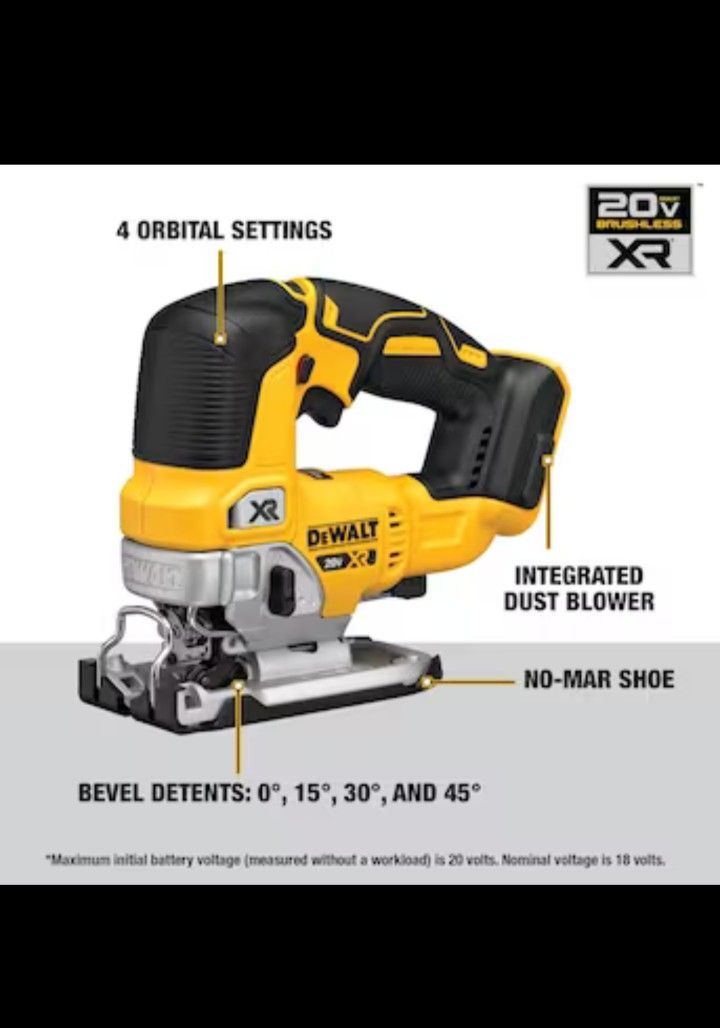DEWALT Jigsaw XR 20-volt Max Brushless Variable Keyless Cordless No battery 