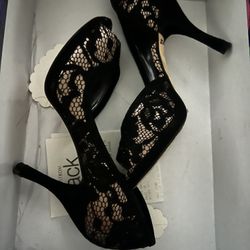 Via Spiga Black Lace 3” Velvet Heels 