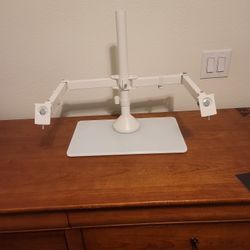 Freestanding Dual Monitor Stand with Glass Base and Adjustable Arms