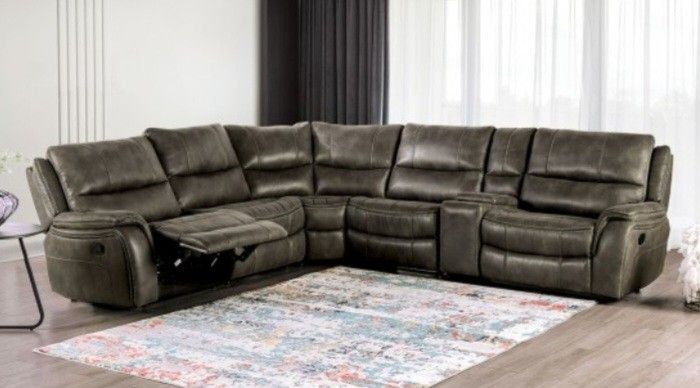 Brand New Grey Super Plush Reclining Sectional Sofa 