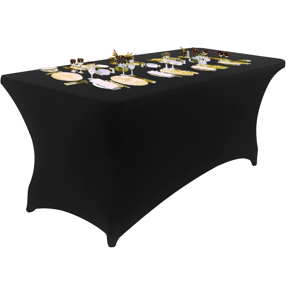 Peomeise 6FT Spandex Table Cover Rectangular Stretch Spandex Tablecloth (Black,6FT)