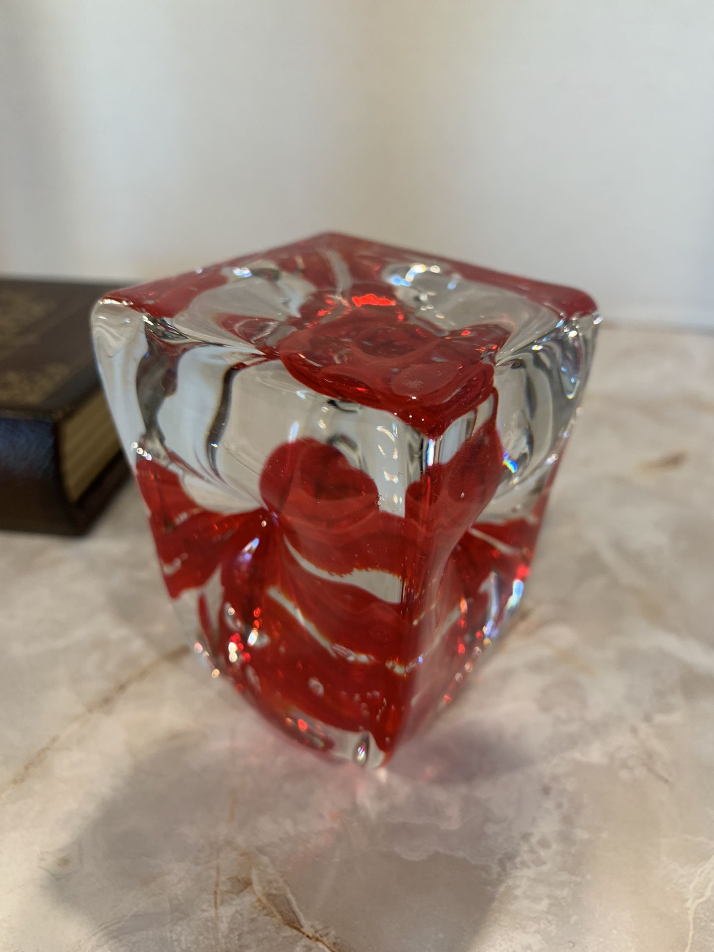 Clear And Red Glass Paperweight 