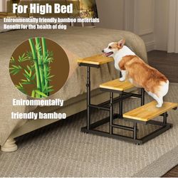 Adjustable Bamboo Dog Steps for Sofa, Chair, Car SUV, 3-Tier Pet Dog Stairs for High Bed & Couch,Deformable Height Steps Puppy Stairs, Loaded Up to 60