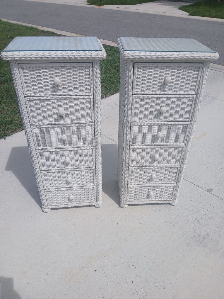 2 Wicker Lingerie Chests Glass Tops